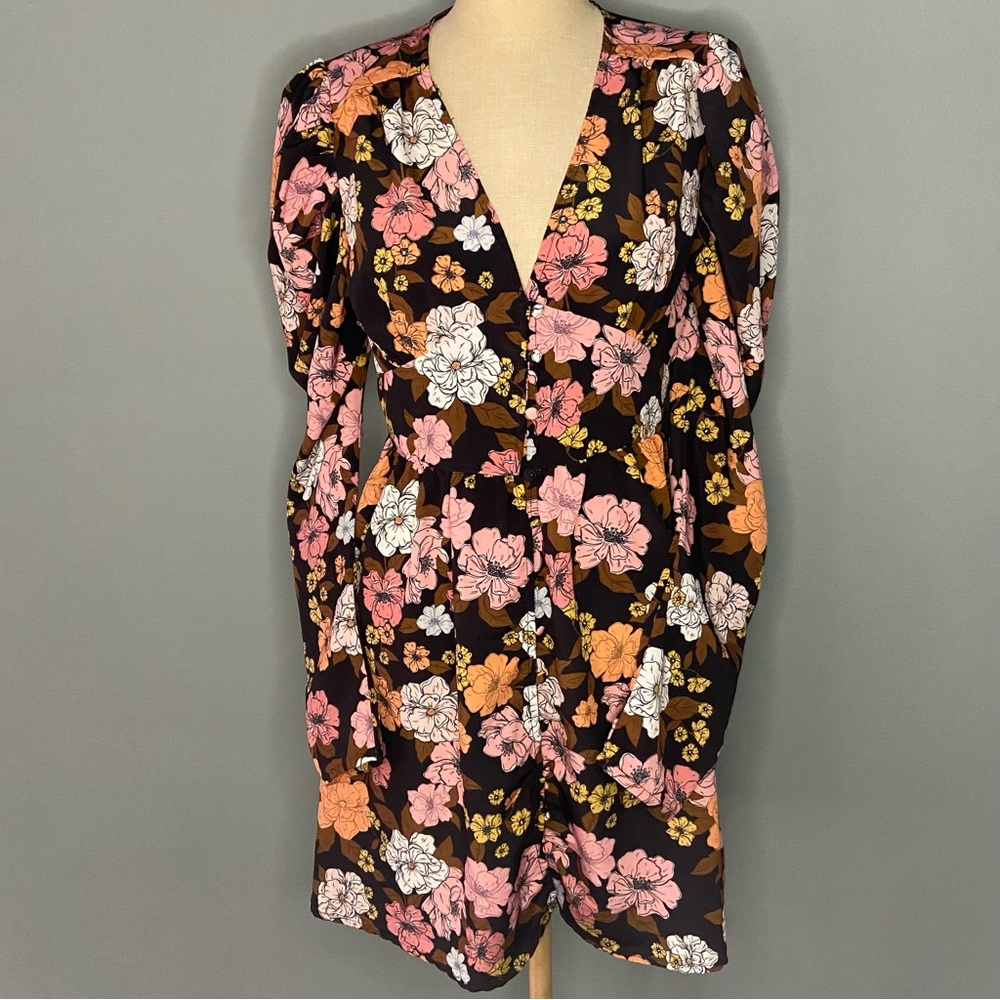 Nasty Gal Puff Sleeve Floral Mini Dress Size 8